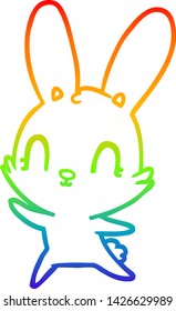 Regenbogen-Farbverlauf-Zeichnung eines süßen Cartoon-Kaninchen tanzend