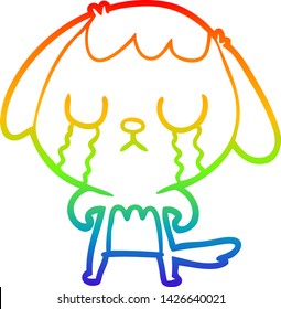 dibujo de una linea de gradiente arco iris de un lindo perro caricaturista llorando