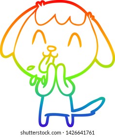 Regenbogengradientenzeichnung eines süßen Cartoon-Hundes