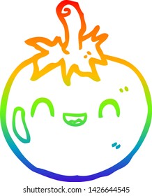 dibujo de una linea de gradiente de arco iris de un lindo tomate de dibujos animados