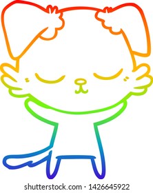 dibujo de una linea de gradiente de arco iris de un lindo perro de dibujos animados