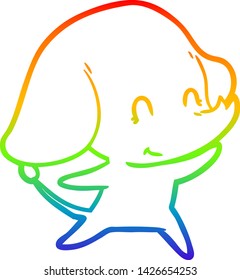 rainbow gradient line drawing of a cute cartoon elephant