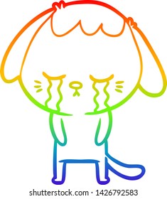 rainbow gradient line drawing of a cute puppy crying cartoon