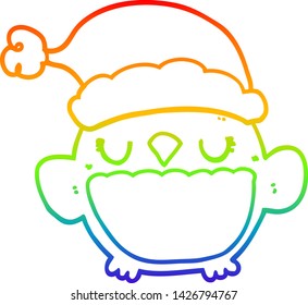 rainbow gradient line drawing of a cute christmas owl