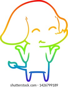 dibujo de una linea de gradiente arco iris de un tierno elefante de dibujos animados