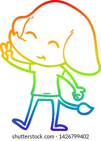 rainbow gradient line drawing of a cute cartoon elephant