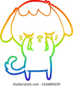 rainbow gradient line drawing of a cute puppy crying cartoon