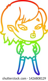dibujo de una linea de gradiente de arco iris de una linda chica vampiro caricaturista