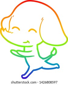 rainbow gradient line drawing of a cute cartoon elephant running