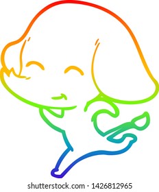 dibujo de la línea de gradiente del arco iris de un tierno elefante de dibujos animados corriendo