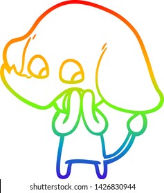 dibujo de una linea de gradiente arco iris de un tierno elefante de dibujos animados