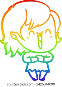 rainbow gradient line drawing of a cute cartoon happy vampire girl