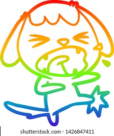 dibujo de una línea de gradiente de arco iris de un perro de dibujos animados lindo ladrando