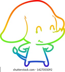 dibujo de una linea de gradiente arco iris de un tierno elefante de dibujos animados