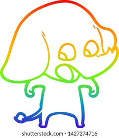 dibujo de una linea de gradiente arco iris de un tierno elefante de dibujos animados