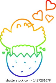 rainbow gradient line drawing of a cute hatching chick cartoon