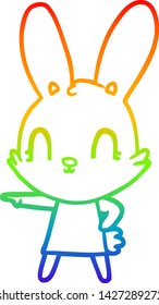 dibujo de una linea de gradiente arco iris de un lindo conejo de dibujos animados en vestido