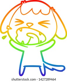 rainbow gradient line drawing of a cute cartoon dog barking