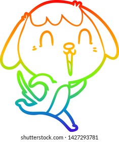 dibujo de una linea de gradiente arco iris de un lindo perro caricaturista llorando