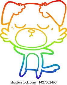 rainbow gradient line drawing of a cute cartoon dog