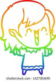 dibujo de una linea de gradiente de arco iris de una linda caricatura feliz chica vampiro