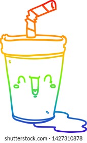 rainbow gradient line drawing of a cute cartoon soda