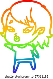 rainbow gradient line drawing of a cute cartoon vampire girl