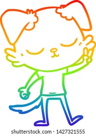 rainbow gradient line drawing of a cute cartoon dog