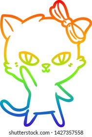 rainbow gradient line drawing of a cute cartoon cat
