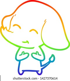 dibujo de una linea de gradiente arco iris de un tierno elefante de dibujos animados