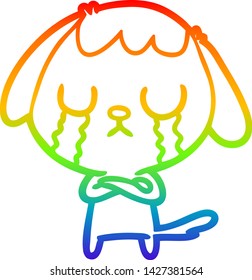 Regenbogengradientenzeichnung eines süßen Cartoon-Hundes, der weint