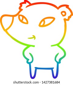 rainbow gradient line drawing of a cute cartoon bear