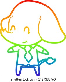 dibujo de una linea de gradiente de arco iris de un tierno jefe de elefante de dibujos animados
