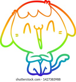 rainbow gradient line drawing of a cute cartoon dog