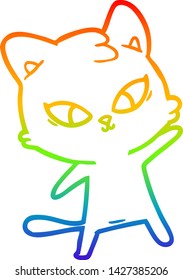 rainbow gradient line drawing of a cute cartoon cat