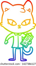 rainbow gradient line drawing of a cute cartoon cat