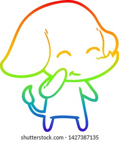 dibujo de una linea de gradiente arco iris de un tierno elefante de dibujos animados