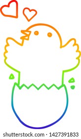 rainbow gradient line drawing of a cute hatching chick cartoon