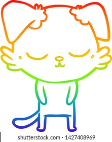 dibujo de una linea de gradiente de arco iris de un lindo perro de dibujos animados
