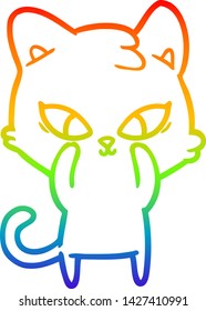 rainbow gradient line drawing of a cute cartoon cat