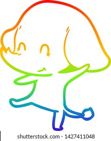 dibujo de una linea de gradiente arco iris de un tierno elefante de dibujos animados