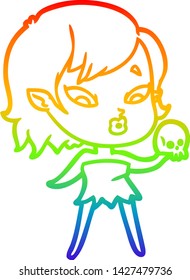 rainbow gradient line drawing of a cute cartoon vampire girl