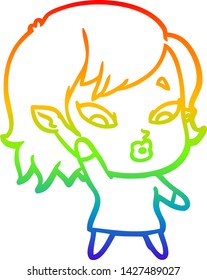 rainbow gradient line drawing of a cute cartoon vampire girl