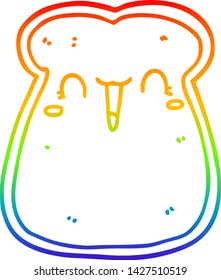 dibujo de una linea de gradiente de arco iris de una linda tajada de dibujos animados de tostada