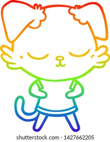 dibujo de una linea de gradiente de arco iris de un lindo perro de dibujos animados