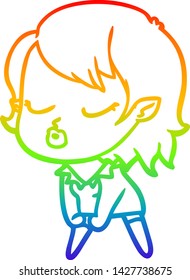 Regenbogen-Farbverlauf-Linie Zeichnung einer süßen Cartoon Vampire Mädchen