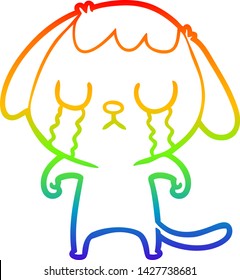 rainbow gradient line drawing of a cute cartoon dog crying