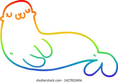 rainbow gradient line drawing of a cute cartoon seal