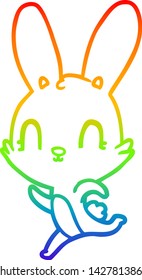dibujo de una linea de gradiente de arco iris de un bonito conejo de dibujos animados