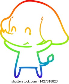 dibujo de una linea de gradiente arco iris de un tierno elefante de dibujos animados